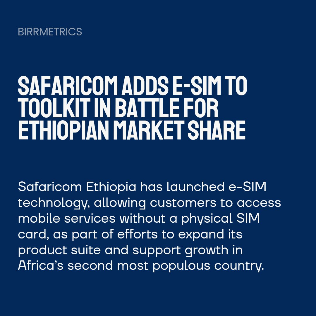 birrmetrics's tweet image. Safaricom Ethiopia has launched e-SIM services as its active user base surpasses 10 million. The digital rollout targets premium smartphone users and marks a key step in its effort to expand reach and reduce reliance on physical SIM cards.

Read More: birrmetrics.com/safaricom-adds…