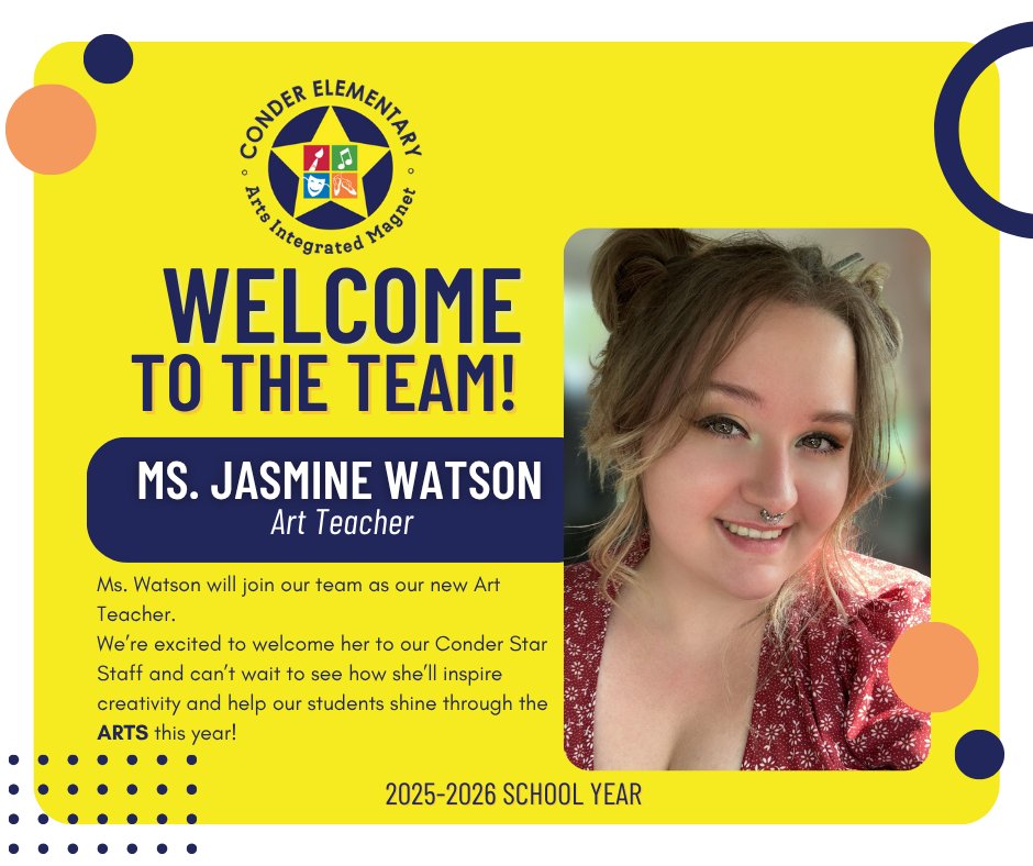 ConderStars's tweet image. We’re thrilled to introduce Ms. Watson as part of our Conder Star Staff!

Drop a ⭐️ in the comments to help us give her a warm Conder welcome!

@richlandtwo