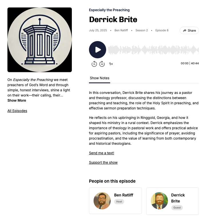 _BenRatliff's tweet image. Great discussion with @DerrickBrite on Especially the Preaching. especiallypreaching.com/2432161/episod…