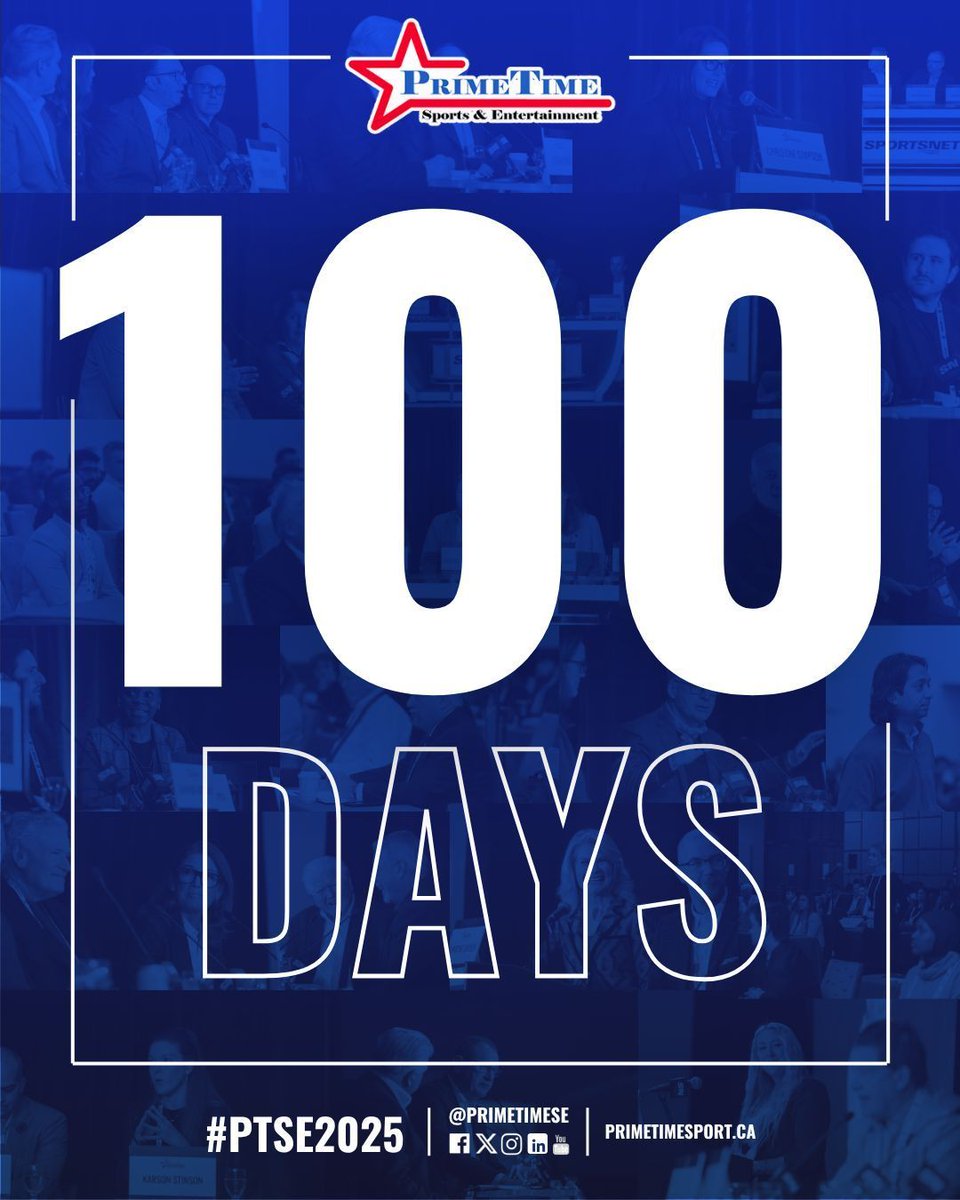 🚨100 DAYS LEFT🚨

Get ready; there are only 100 days until we kick off the 18th Annual PrimeTime Sports Management Conference &amp; Trade Show at The Westin Harbour Castle, Toronto!

Visit us at primetimesport.ca to learn more!🇨🇦

#PTSE2025 #PrimeTimeSE #SportBiz #Toronto