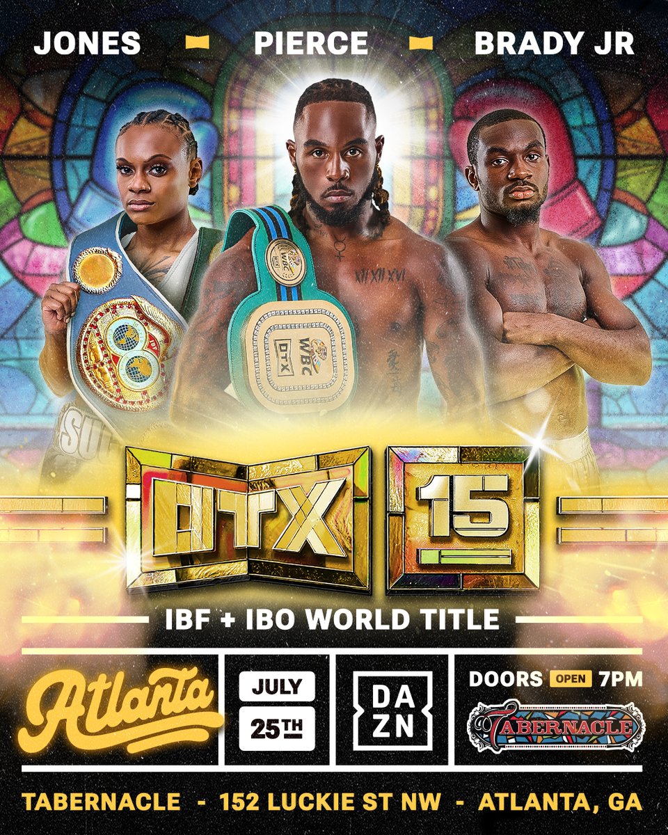 TabernacleATL's tweet image. 🥊 TONIGHT (FRIDAY, 7/25)🥊 Overtime Boxing Presents: OTX 15!
🕖Doors: 7PM / Show: 7:30PM
⭐️ Tix, Upgrades, Venue Info & more: livemu.sc/4e3qXgf