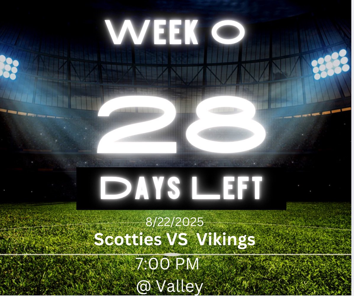 The grind starts now.
28 days ‘til kickoff 🏈
Scotties vs Vikings — Aug 22nd @ Valley
#Week0 #ReadyForWar #ScottieNation