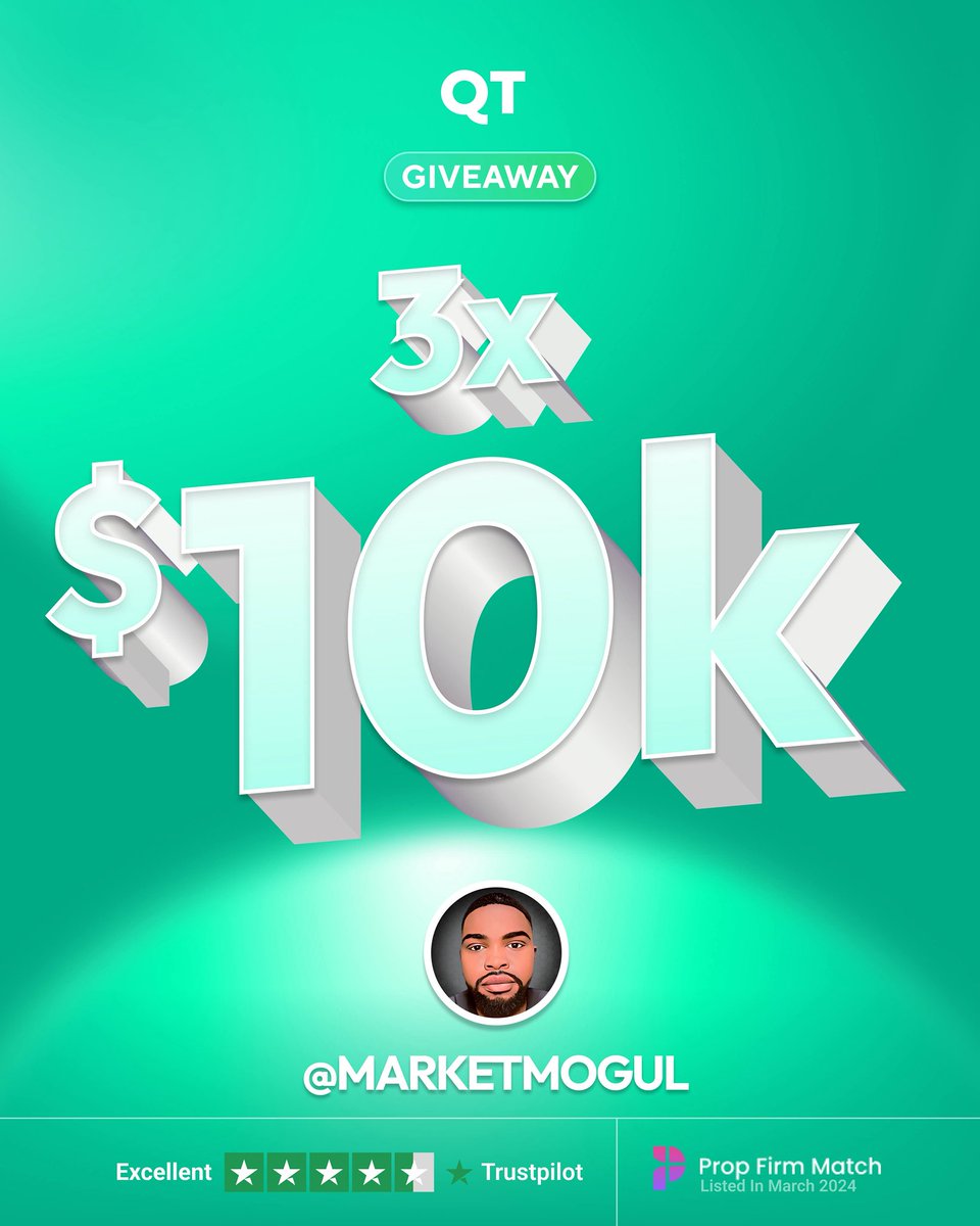🚨GIVEAWAY TIME

3x$10K Evaluation accounts

1. Follow 
@QTFunded, 
<a href="/QTFundedPartner/">QT | FUNDED - Partners</a>
<a href="/AlexQuantTekel/">Alex</a> 
<a href="/JamesQuantTekel/">James</a> 
<a href="/the_marketmogul/">TheMarketMogul</a> 

2. Tag 3 Friends

3. Comment, Like &amp; Retweet

Winners to be announced in 5 days time.