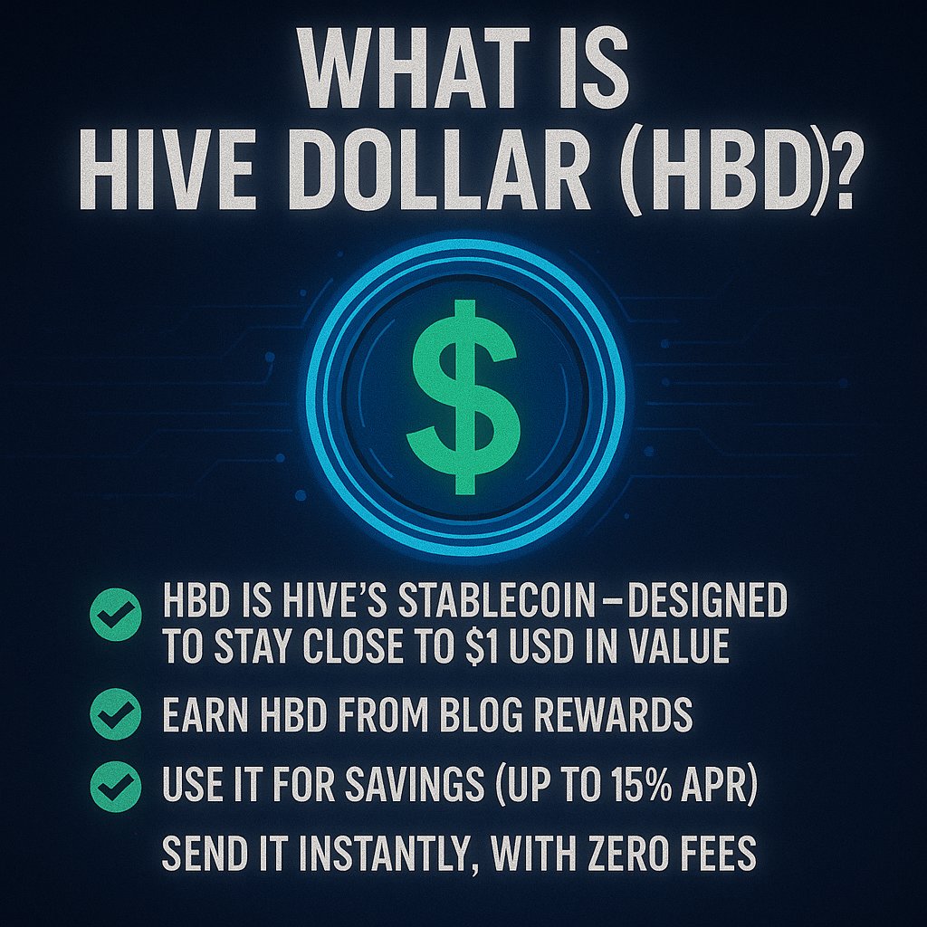 Bhattg18's tweet image. 💵 HBD is Hive's stablecoin — designed to stay close to $1 USD in value.
✅ Earn HBD from blog rewards
✅ Use it for savings (up to 15% APR)
✅ Send it instantly, with zero fees
Web3 money made simple.
#HiveDollar #Stablecoin #Web3Finance #HiveFacts
#hive #crypto #Trending