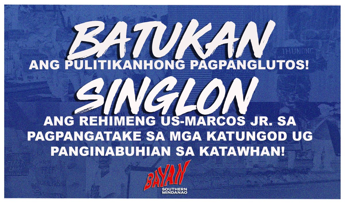 bayanph_smr's tweet photo. Dabawenyo progressive groups to protest on Marcos Jr’s fourth SONA – Rise against political repression! Hold the US-Marcos Jr regime accountable for its violation of people’s rights!
#MarcosSingilin #DutertePanagutin #PeoplesSONA #SONA2025 https://t.co/hjQ88JINMU