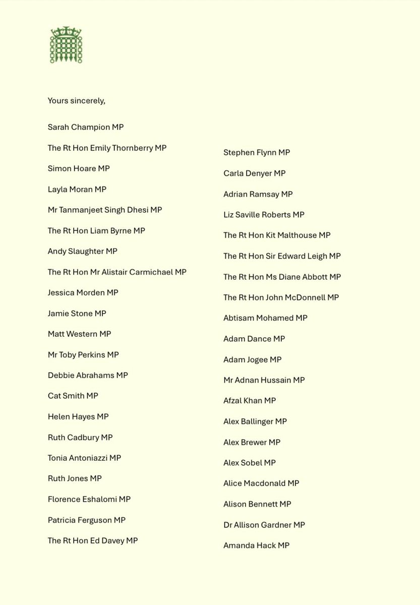 SarahChampionMP's tweet image. 221 MPs, from 9 parties, have sent a joint letter to the Prime Minister & Foreign Secretary urging them to recognise Palestine as a state now
