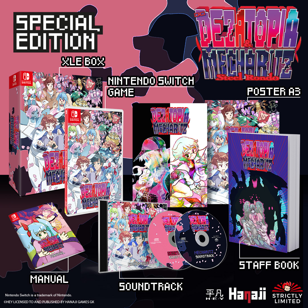 RealStrictlyLTD's tweet image. 🚨 Dezatopia & Mecha Ritz – New Special Limited Edition! 🚨
The shmup double pack returns with a 3rd exclusive cover—only 2,000 units worldwide! Includes a deluxe box, 2-CD soundtrack, 80-page dev book & more. Ships this September!
🎮 Pre-order now: ecs.page.link/pz16o