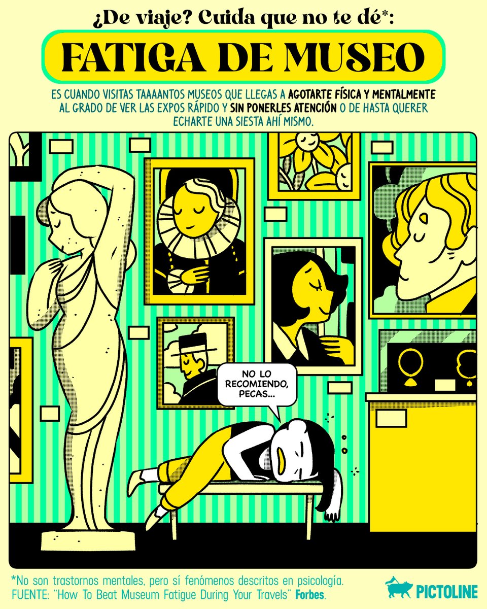 pictoline's tweet image. Sí, el cansancio por visitar museo tras museo tiene nombre 😴✈️👀 ¿Has vivido alguna de estas condiciones al viajar?

#cultura #sociedad #viajes #salud #travel #viajesporelmundo #pictoline