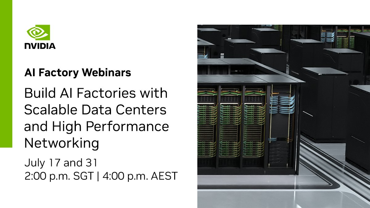 Loved the first webinar, "Enable AI Factories with Optimized Data Center Infrastructure"? Don’t miss the next one! 

💡 Join NVIDIA experts for Part 2 as we dive deeper into the networking backbone of AI factories. 

🔗 Take your AI knowledge even further and register now: