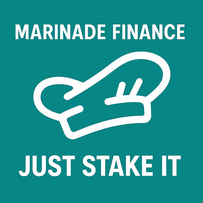 Marinade Finance Just Stake It logo with a chef hat on a teal background