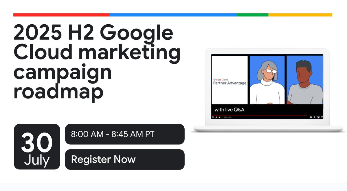 gcloudpartners's tweet image. Ready to map out a successful second half of 2025? 🗺️ Join our webinar on July 30 to unpack the H2 2025 campaign roadmap! Register in the Partner Advantage Portal: goo.gle/July-30-2025-H…
