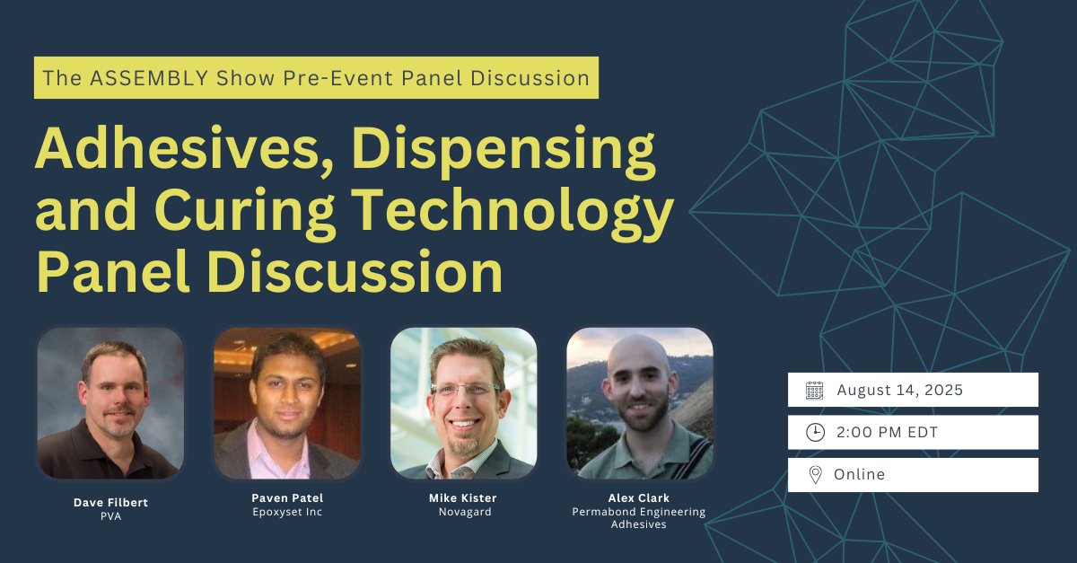 Explore the future of adhesive bonding — straight from the experts!

Don’t miss this chance to become an informed buyer and adhesive expert before stepping onto the show floor!

👉 brnw.ch/21wUqDr

#Webinar #AssemblyWebinar #TheAssemblyShow #PanelDiscussion
