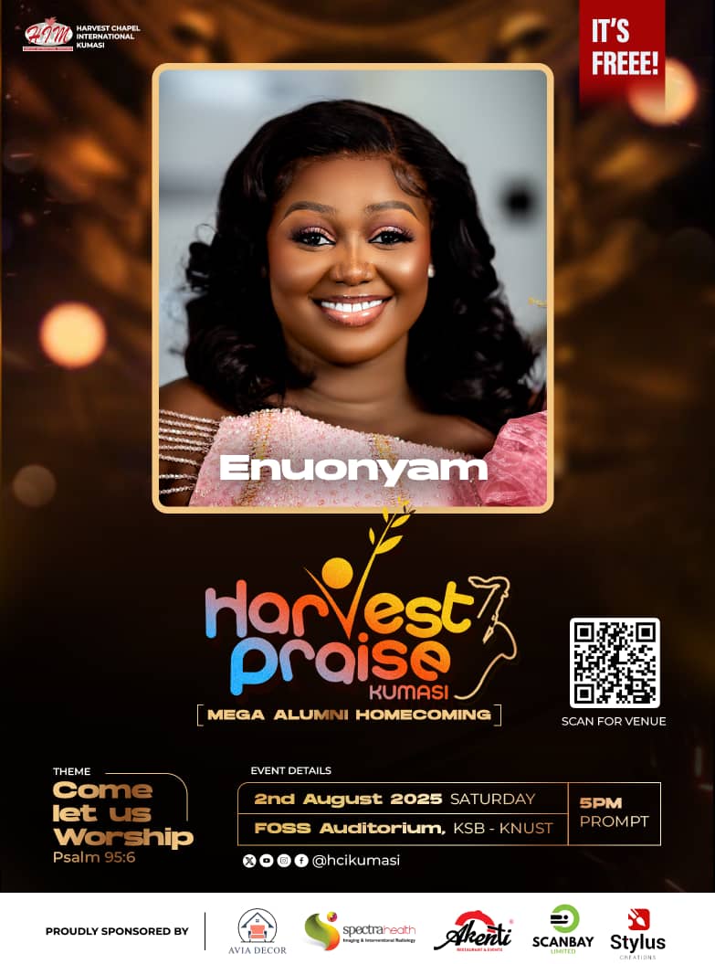 hcikumasi's tweet photo. HARVEST PRAISE KUMASI 2025 • MEGA ALUMNI HOMECOMING❗️

Don't miss the live worship experience with @enuonyam28

Venue: FOSS AUDITORIUM, KSB-KNUST 
Date: 2ND AUGUST, 2025
Time: 5PM Prompt

Spread the word and see you there...

#HarvestPraiseKumasi https://t.co/DW2vmewG31