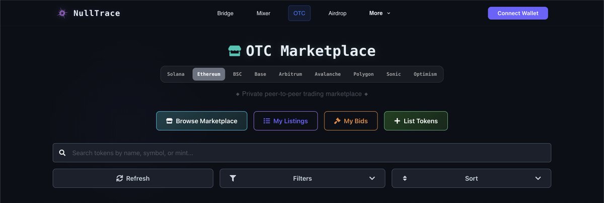 nulltracebot's tweet image. 🔔 NullTrace News

Today begins phase 1 of our multichain madness, starting with our OTC Marketplace!

Ethereum, BSC, Base, Arbitrum, Avalanche, Polygon, Sonic &amp;amp; Optimism - have been equipped with our Smart Contracts, allowing users on these chains to access and utilize our P2P…