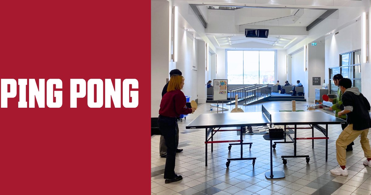 SFUVan's tweet image. #TGIF
Swing by the Harbour Centre Concourse and challenge your friends to a game of ping pong! 🏓
