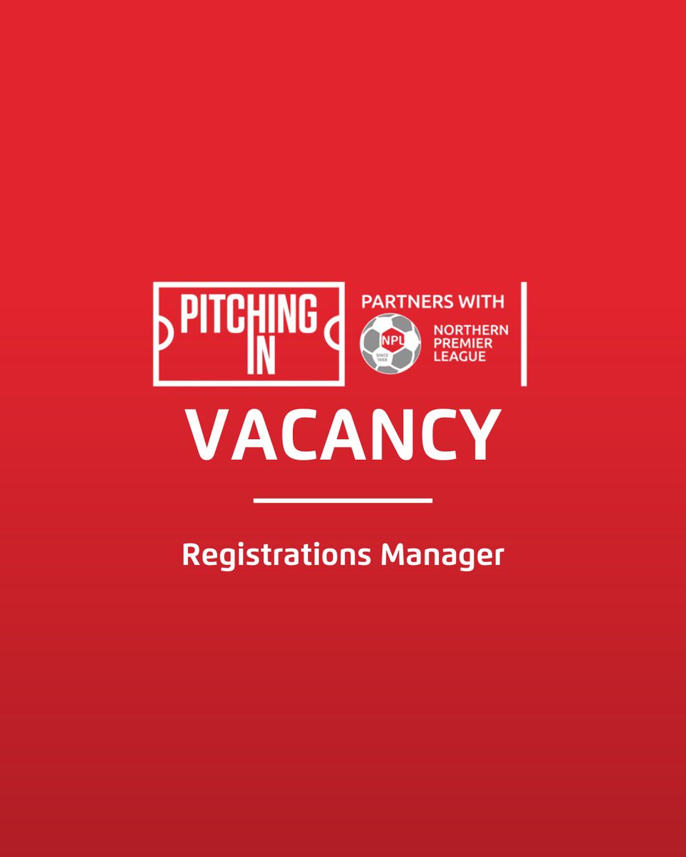 NorthernPremLge's tweet image. 📝 Vacancy: Registrations Manager
Join the NPL as our new Registrations Manager, a key member of our Officers' team, who will be responsible for administering player registrations in accordance with FA rules.
Apply here: cstu.io/6fa288
