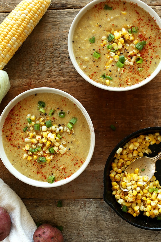 Fan favorite SIMPLE SUMMER CORN SOUP! 🌽🥣 Rich yet light (thanks to 🥔), perfectly sweet &amp; savory &amp; made with just a few basic spices! Make it creamy or brothy – the choice is yours! Vegan, gluten-free &amp; ready in 30 minutes! Tap the link for the recipe: l8r.it/HmIf