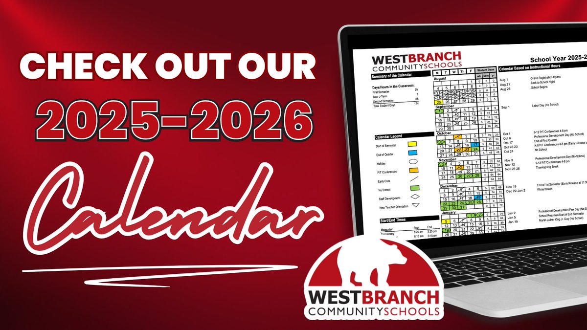 Now’s a great time to start planning for the 2025-26 school year. Find the academic calendar on our website! ✍️🗓️

 west-branch.k12.ia.us/wp-content/upl…