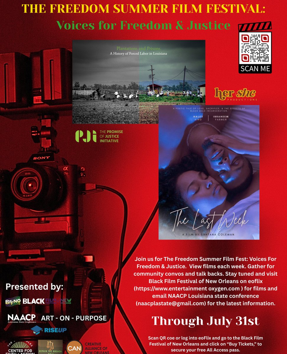 JusticesPromise's tweet image. Thanks to the Black Film Festival of New Orleans, our film, "Plantations and Prisons: A History of Forced Labor in Louisiana" will be shown all summer long during the Freedom Summer Film Festival! Use the instructions on the image below to secure your free all access pass.