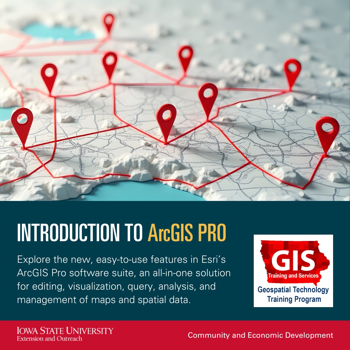 ISU_Geospatial's tweet image. 📌 Register for our Introduction to ArcGIS Pro Workshop, Aug. 19-20 in Ames 👉 go.iastate.edu/PIMVOM

For more info and all our 2025 GIS course offerings, visit bit.ly/GISCourses
#StrongIowa #GIS #ArcGIS #Mapping #Data #DataVisualization #workshop #register