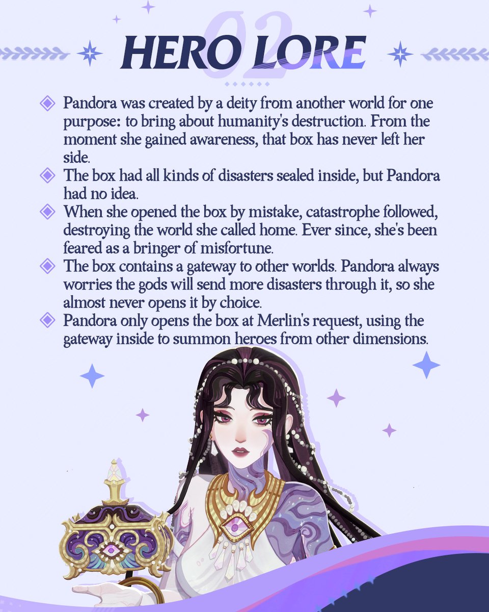 AFK_Journey's tweet image. Born from a ruined world, Pandora carries beauty, mystery, and a box said to hold the power to end it all.
Though adorned in treasures from past admirers, the one gift she values most is hope. #AFKJourney