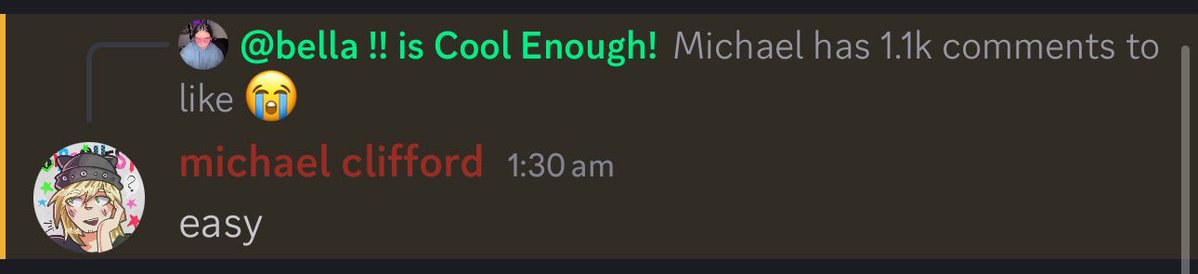 CALMDAlLY's tweet image. Michael replied to my fkn message in discord?!!!!!!😭😭