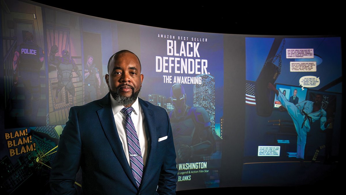 NCStateAlumni's tweet image. “Every child deserves to see themselves in their heroes.” ⚡️🦸🏾
@NCStateCED’s David Washington ’06 Ph.D. didn’t see it — so he created it with “Black Defender: The Awakening,” his graphic novel about justice and the power of representation. #NCStateMag
🔗 ncst.at/SSxT50WvjGM
