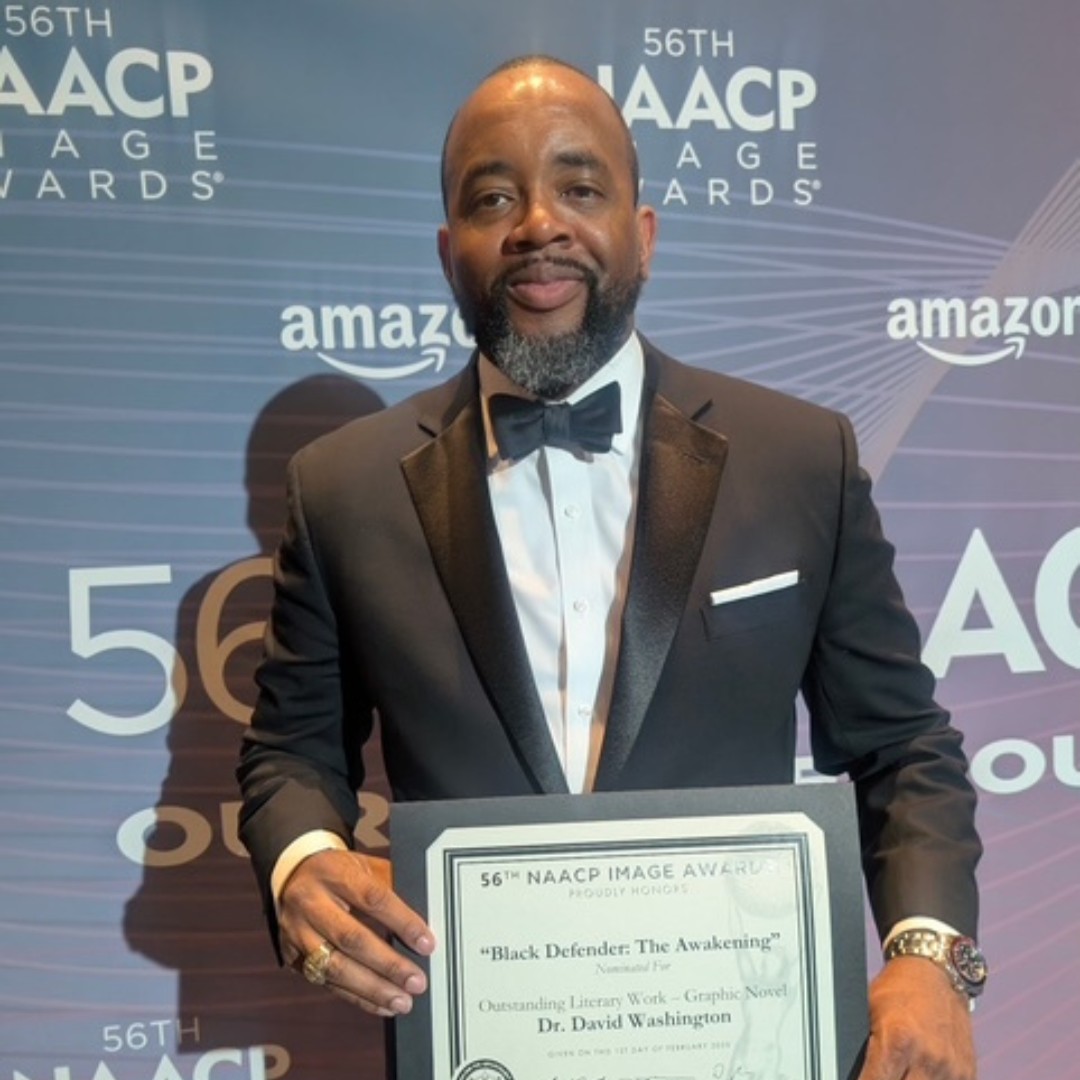 NCStateAlumni's tweet image. “Every child deserves to see themselves in their heroes.” ⚡️🦸🏾
@NCStateCED’s David Washington ’06 Ph.D. didn’t see it — so he created it with “Black Defender: The Awakening,” his graphic novel about justice and the power of representation. #NCStateMag
🔗 ncst.at/SSxT50WvjGM