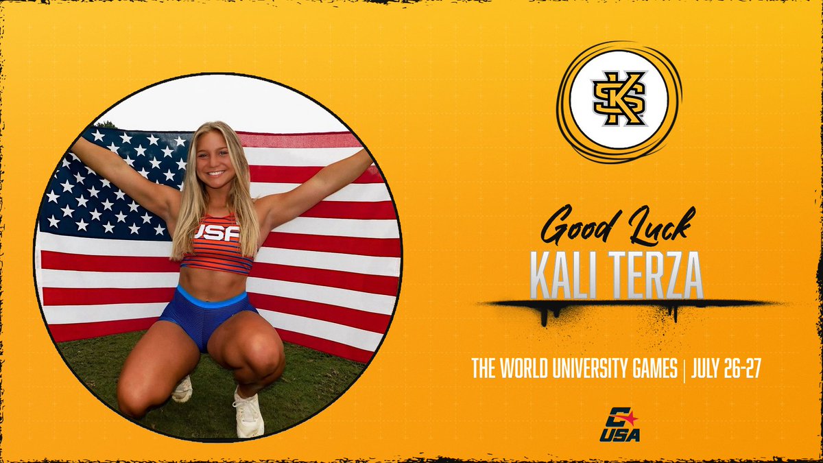 KSUTrackFieldXC's tweet image. Kali Terza will be competing for @TeamUSA in the hammer throw at the 2025 FISU World University Games on July 26.
📰 tinyurl.com/29nog34o
#HootyHoo | #ThinkBigger