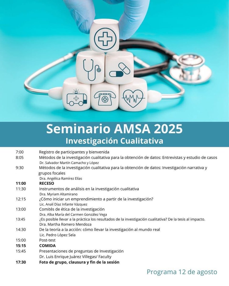 AMSA (@amsamexico) on Twitter photo AMSA y Fundación IMSS A.C., tienen el agrado de invitarlos al Seminario de
Investigación Clínica 2025 este 11 y 12 de agosto.
 
🔴 Si cumples con el perfil, regístrate cuanto antes en   bit.ly/SeminarioAMSAF…
 
#seminario  #seminarios #medicina #médico #médicos #doctor #doctores AMSA y Fundación IMSS A.C., tienen el agrado de invitarlos al Seminario de
Investigación Clínica 2025 este 11 y 12 de agosto.
 
🔴 Si cumples con el perfil, regístrate cuanto antes en   bit.ly/SeminarioAMSAF…
 
#seminario  #seminarios #medicina #médico #médicos #doctor #doctores
