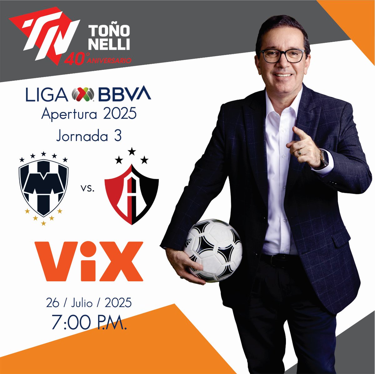 Antonio Nelli (@antonio_nelli) on Twitter photo #Rayados regresa a casa y te lo llevamos #ConAlmaVidaYCorazón ®️
⚽️Monterrey vs Atlas
📅 Sábado 26 de Julio
⏰ 7 PM
🎙️ Junto a <a href="/DiegoArmaMedina/">Diego Armando Medina ✋🏻</a> , <a href="/jona_orozco/">Jonathan Orozco</a> , Guille Franco y <a href="/VladimirGarciaG/">Vladimir García</a> #Rayados regresa a casa y te lo llevamos #ConAlmaVidaYCorazón ®️
⚽️Monterrey vs Atlas
📅 Sábado 26 de Julio
⏰ 7 PM
🎙️ Junto a <a href="/DiegoArmaMedina/">Diego Armando Medina ✋🏻</a> , <a href="/jona_orozco/">Jonathan Orozco</a> , Guille Franco y <a href="/VladimirGarciaG/">Vladimir García</a>
