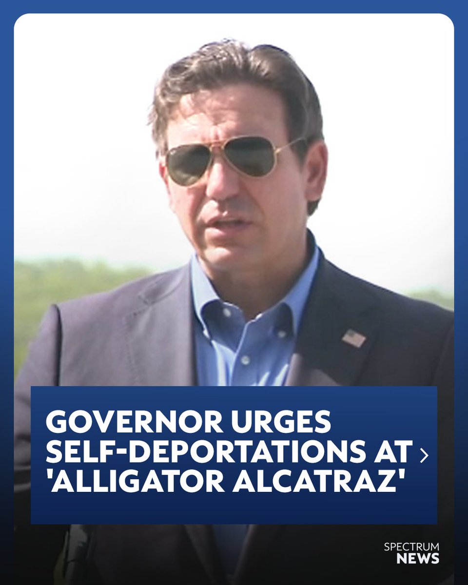 BN9's tweet image. During a speech on Friday morning at the Everglades immigration detention center, Florida Gov. Ron DeSantis urged “illegal aliens” to use a U.S. government program to self-deport or risk staying at the center dubbed “Alligator Alcatraz.” baynews9.com/fl/tampa/polit…