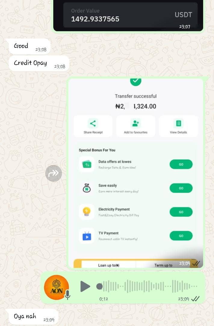 AONxChange's tweet photo. I said instead of shilling other people's project, why not start  shill something i am building myself!!

Trade with AONXCHANGE and enjoy seamless and efficient transactions..all you have to do is send, boom!! You'll recieve in seconds

Frame 1 - $1492 BTC ➡️ naira in 2 mins

Frame 2 - $399  ETH ➡️Naira in 2 mins

Frame 3 - #36,200 ➡️ Trx in 6 mins 

You can get the best rates and at the same time fastest payout..even sites don't offer you that!!

Please like and rt if you by chance come across this tweet ❤️🙏