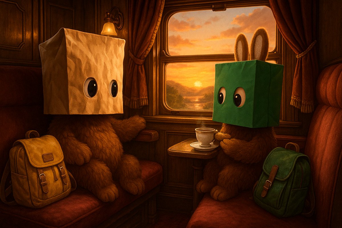 white_sunset's tweet photo. — Where are we headed, Flip? 🌅🚂

— To a place where anyone can be a token, Finn.
Where the bags are full and the memes never die

— That sounds... dangerous 
 
— Or genius. Either way — it’s Bags time 🐰🛍️ https://t.co/KCByYuNCUz