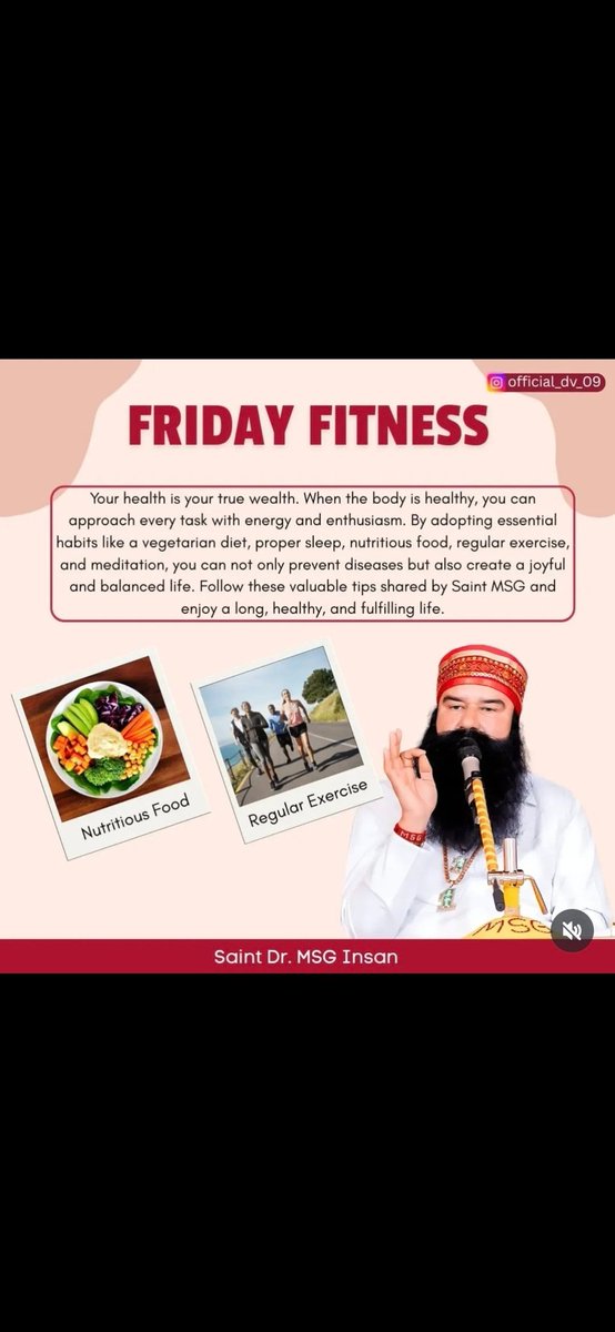 guruarora01's tweet photo. Our health is most important for us. For good health, we should include some good habits in our daily routine like meditation, exercise and healthy food etc.
-Saint MSG 
#FridayFitness https://t.co/ZO05mpjuP7