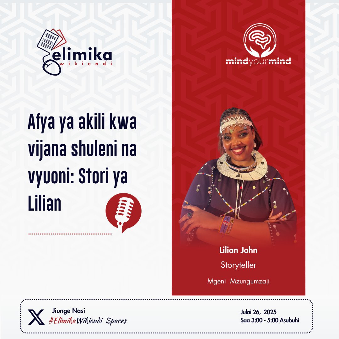 winharder_'s tweet image. Karibuni kwenye #ElimikaWikiendi XSpaces jumamosi hii
Mada: Afya ya akili kwa vijana shuleni na vyuoni.
