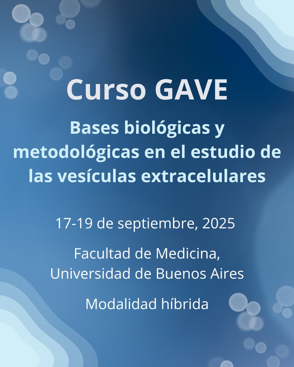 gave_arg's tweet image. 🎉Tenemos el agrado de anunciar el próximo Curso GAVE sobre el estudio de VEs.
📆Será del 17 al 19 de Septiembre 2025 de 9 a 16 hs, luego del Workshop Anual.
📍Se dictará en la Facultad de Medicina, Universidad de Buenos Aires, en modalidad híbrida.
Próximamente más info!