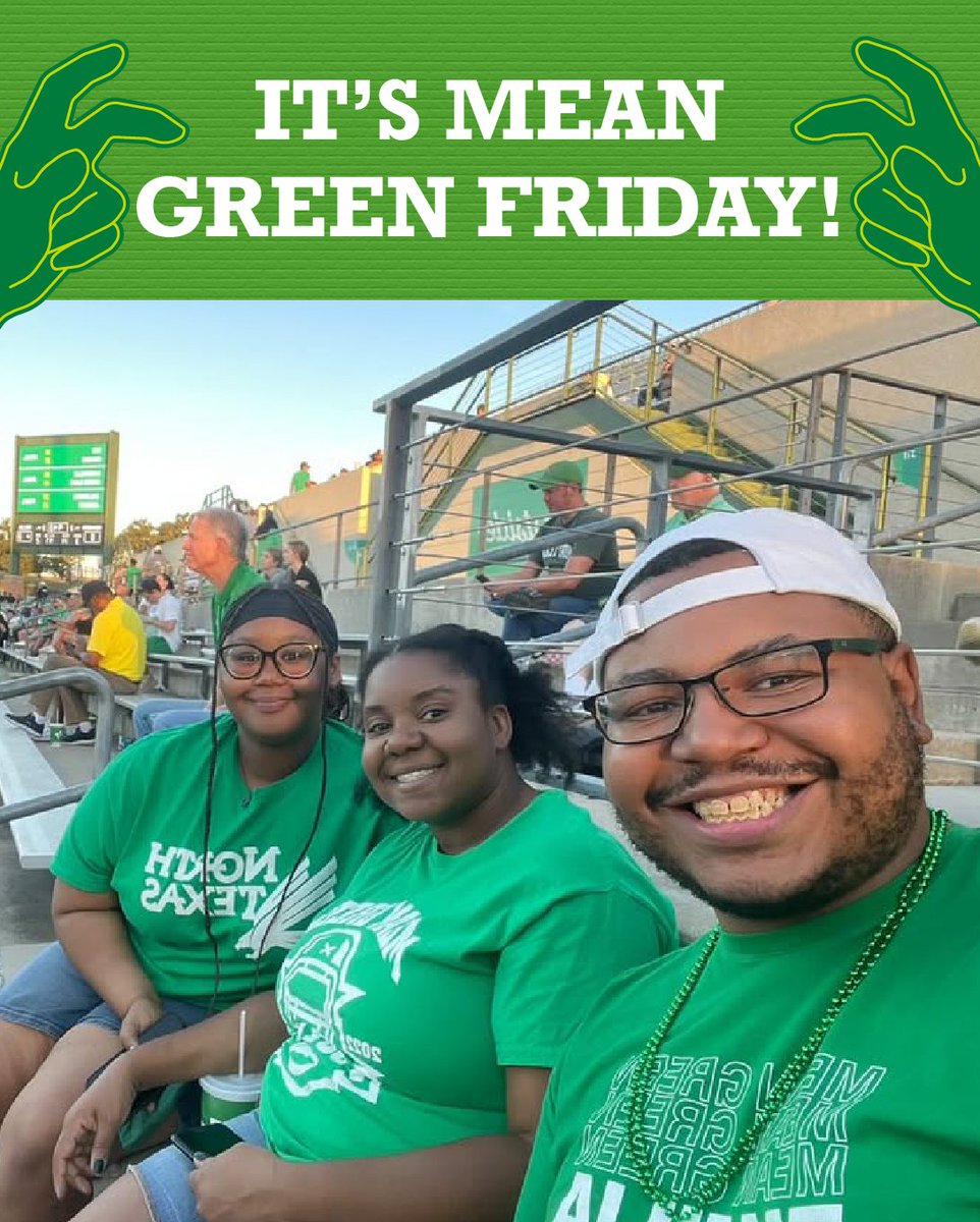UNTAlumniAssoc's tweet image. It’s Mean Green Friday, and we’re counting down the sleeps until @MeanGreenFB first home game on 8/30! 🏈💚
Alumni, now’s the time to break out that green and show your UNT pride—wherever you are!
#MeanGreenFriday #GoMeanGreen #UNTAlumni #UNTFootball