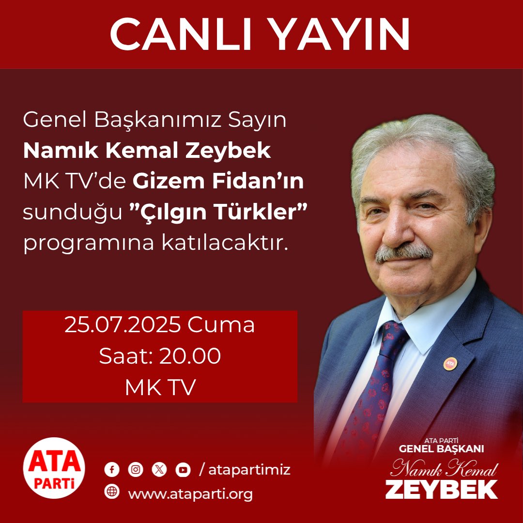 atacizeybek's tweet image. Bugün saat 20.00’de MK TV’deyim. Tüm Atacıları bekliyorum.