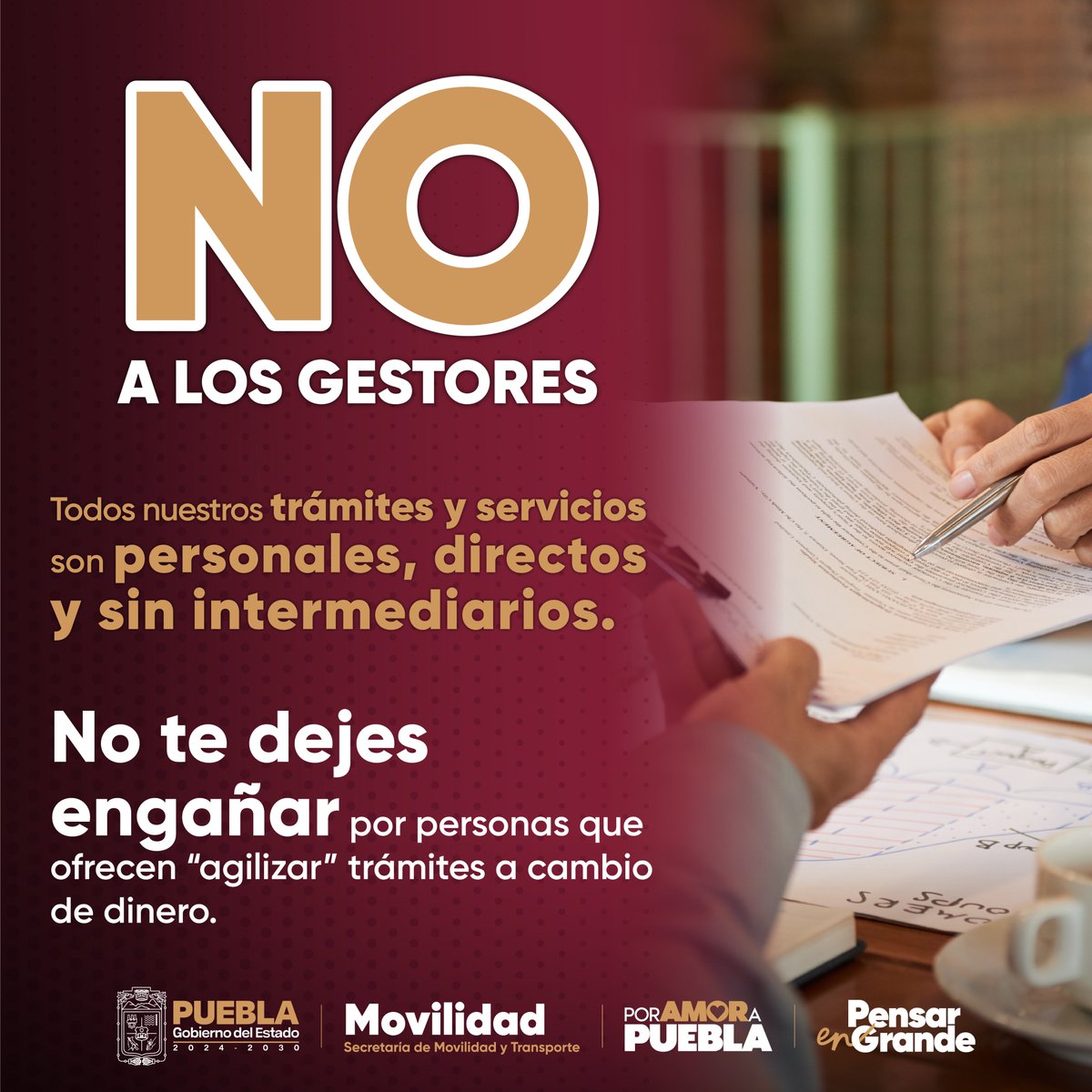Secretaría de Movilidad y Transporte (@mtgobpue) on Twitter photo 🛡️ Seguridad también es tener certeza al hacer tus trámites.
En la SMT, todo es claro, personal y directo, porque tu tranquilidad comienza con un servicio sin intermediarios.
❌ No acudas con gestores.
💳 No pagues por lo que puedes hacer tú mismo.
En el <a href="/Gob_Puebla/">Gobierno de Puebla</a>, 🛡️ Seguridad también es tener certeza al hacer tus trámites.
En la SMT, todo es claro, personal y directo, porque tu tranquilidad comienza con un servicio sin intermediarios.
❌ No acudas con gestores.
💳 No pagues por lo que puedes hacer tú mismo.
En el <a href="/Gob_Puebla/">Gobierno de Puebla</a>,