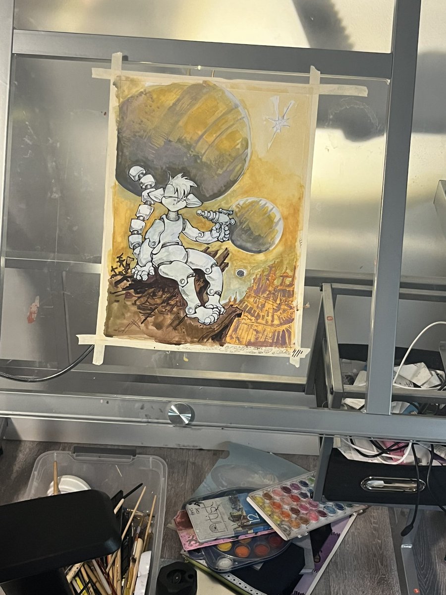 gnarpmara's tweet image. Wip... looking done-ish but it's still far off. Also, need: white gel pen, 1.0 black micron.
#furry #gouache
Paranoid android >