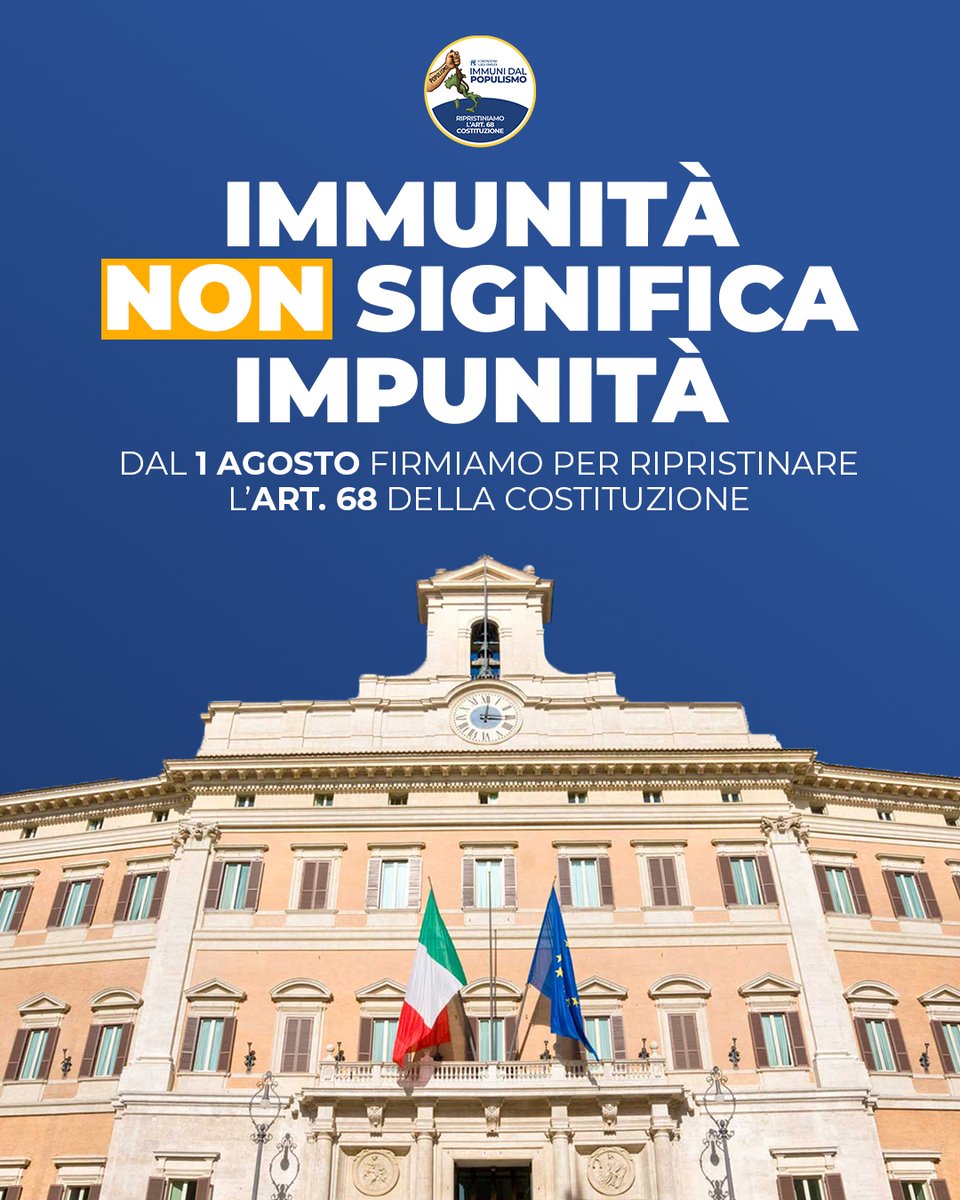 Immunità non significa impunità. 
Manca meno di una settimana al lancio della raccolta firme.
Manca meno di una settimana per essere finalmente #immunidalpopulismo!