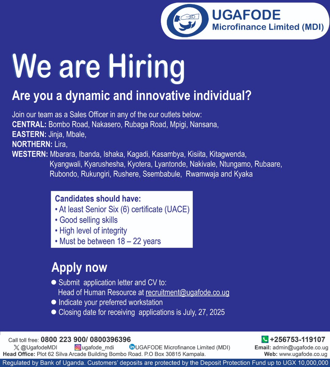 UGAFODE Microfinance (@ugafodemdi) on Twitter photo Come work with <a href="/UgafodeMDI/">UGAFODE Microfinance</a>
#welistenwecare
#financialinclusion
#Savings
#businessloans
#microfinance Come work with <a href="/UgafodeMDI/">UGAFODE Microfinance</a>
#welistenwecare
#financialinclusion
#Savings
#businessloans
#microfinance