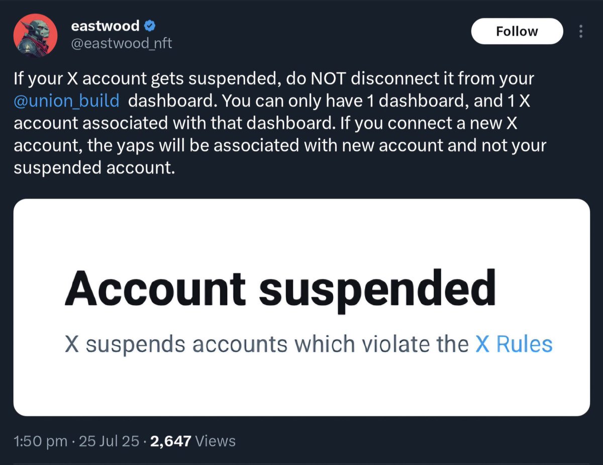 bojesomofawaz2's tweet image. NEW🚨🚨🚨
DO NOT DISCONNECT YOUR ACCOUNT FROM YOUR DASHBOARD IF SUSPENDED
@union_build got you covered
@eastwood_nft