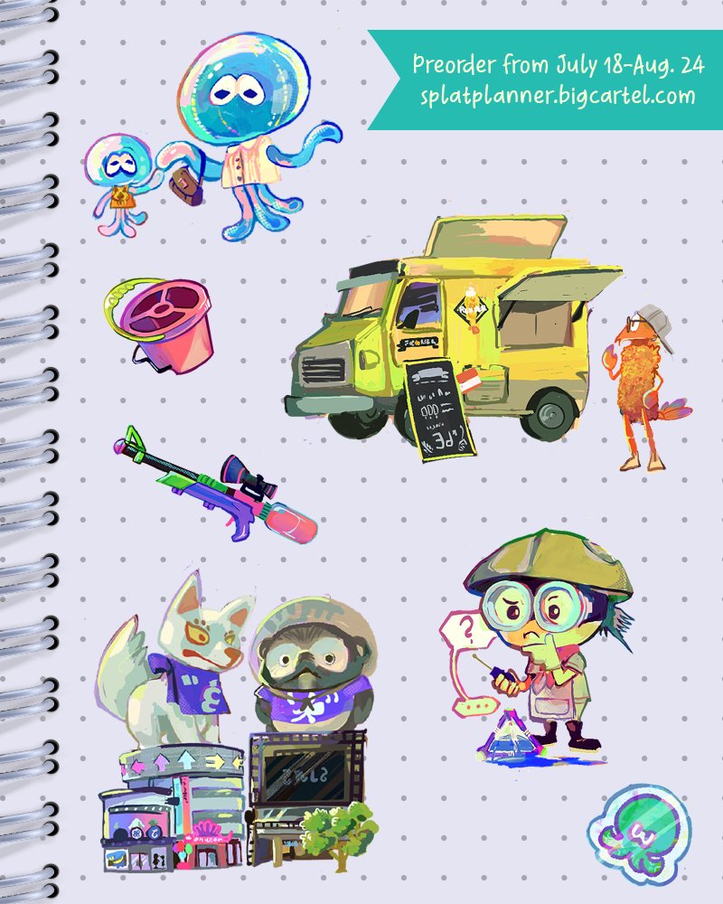 SplatPlanner's tweet image. The second month presents Inkopolis Plaza. Enjoy a small assortment of spot illustrations by @koalagators.
Preorders are open until August 24!
🩵 splatplanner.bigcartel.com