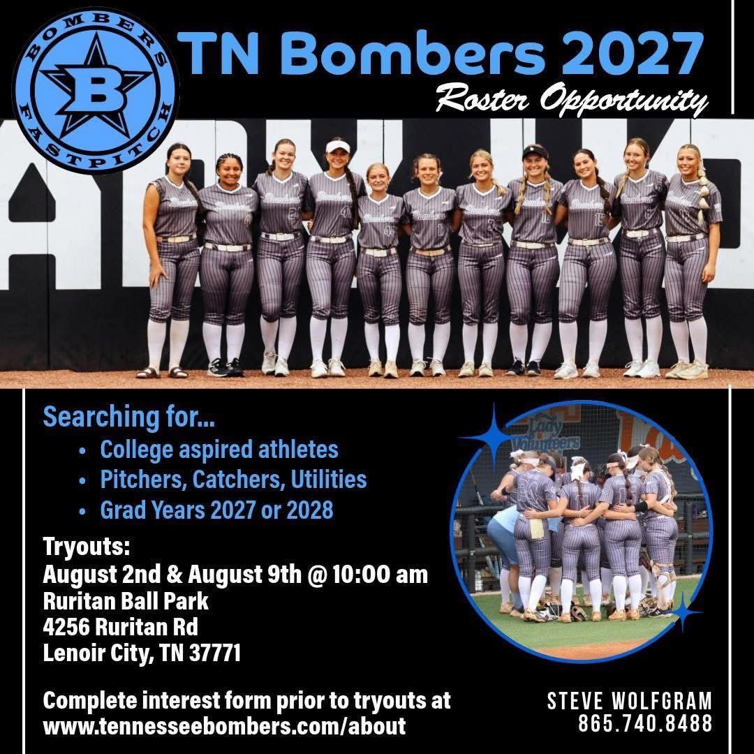 Roster Opportunity! Adding additional college aspired athletes.
Fall schedule includes top regional exposure. ✅ 🥎 tennesseebombers.com/about 

#ScenicCityShowcase Top 20 finish in the summer!
 #EasternElite
 #RaySeymour 
#tnbombers2027
#softballrecruiting
 #bluebloods