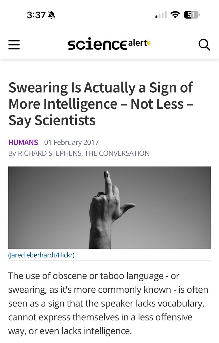 When you’re done making an ass of yourself, Bob, you should read this. Cc <a href="/JulieCFrost/">Julie Frost--That Werewolf Writer🐺🦉</a> sciencealert.com/swearing-is-a-…
