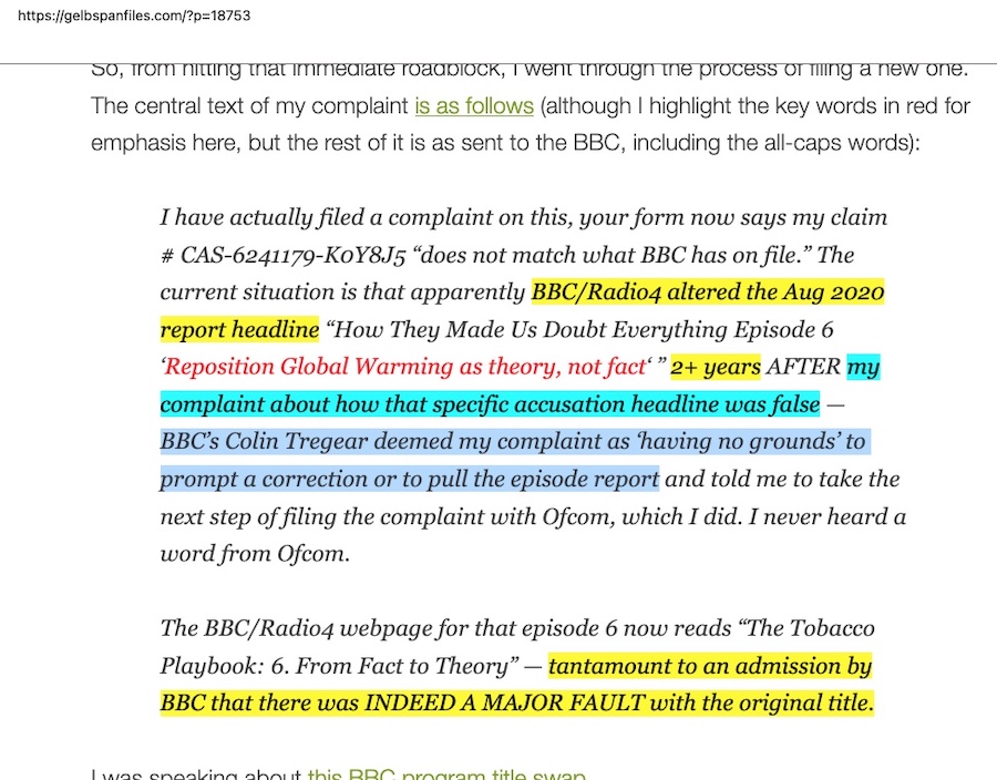 TheGelbspanFile's tweet image. The #BBC seems to be between a rock &amp;amp; a hard place— if their 2020 title was faultless, there'd be no need to alter it. If it was faulty, they need to tell all of us exactly why.

gelbspanfiles.com/?p=18753
"BBC Buries a False Climate Issue Report Title, Pt 2 – my new complaint file"