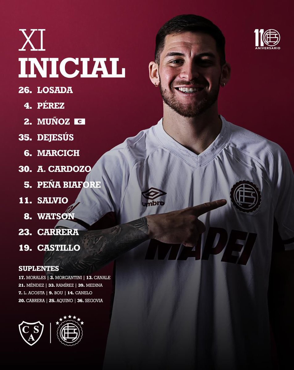 Lanuseros's tweet image. ASÍ FORMA EL CLUB ATLETICO LANUS
Con la particularidad de la ausencia de Marcelino Moreno