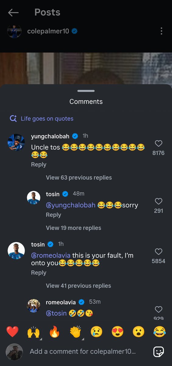 Cole Palmer, Uncle Tosin, and Chalobah on IG 😂😂 
#vibes